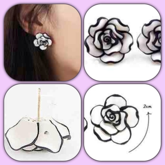 Black & White Rosé OR Pink Rose Stud Earrings