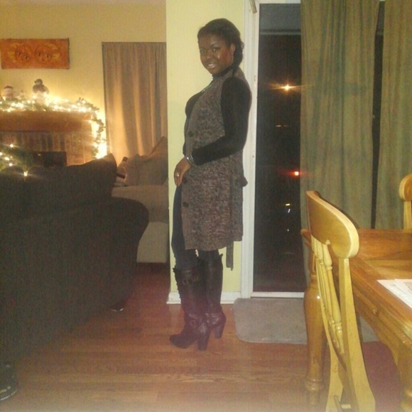 Brown woven cardigan with belt - Picture 3 of 3