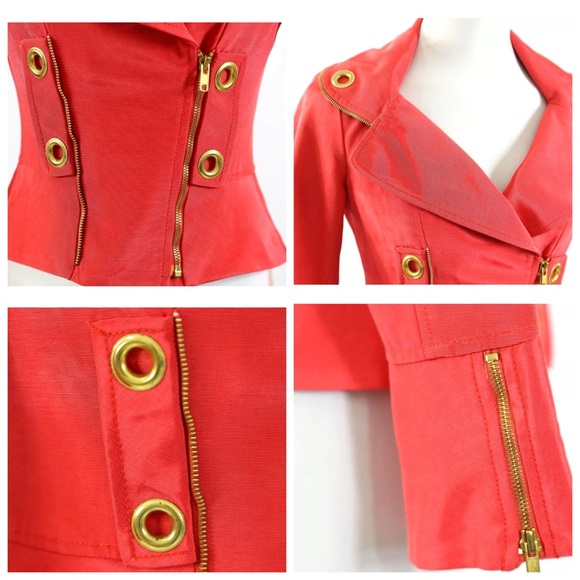 Yoanna Baraschi Coral Pink Grommet Moto Jacket 0 - Picture 3 of 4