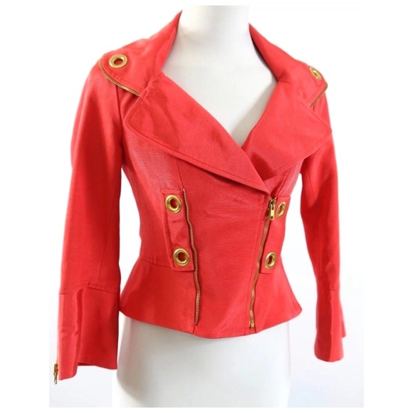 Yoanna Baraschi Coral Pink Grommet Moto Jacket 0 - Picture 4 of 4