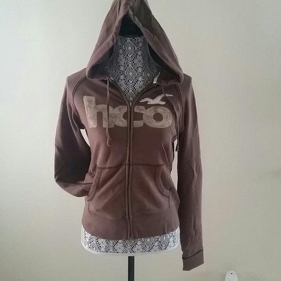 Brown, double zip up, Hollister hoodie