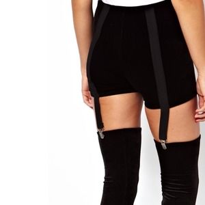 High waist black velvet legging knickers w/ straps