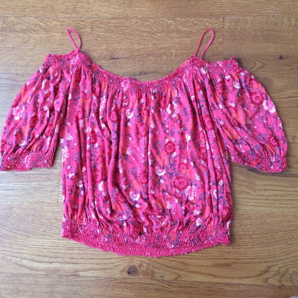 Off-the-shoulder red top