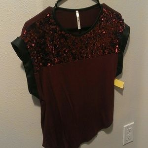 Top sequin blue maroon black sparkle small