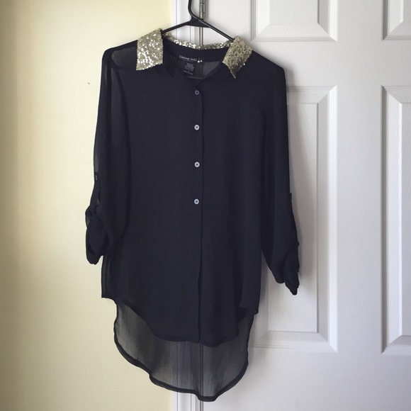 Sheer black blouse with collar