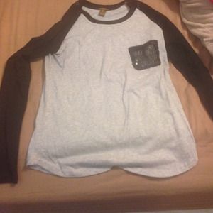 Long sleeve baseball tee with glitter pocket