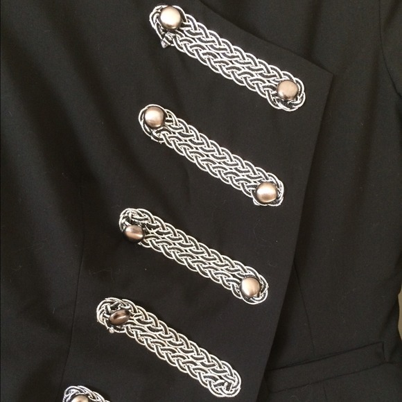 Black military style jacket with silver trim. - Picture 2 of 4