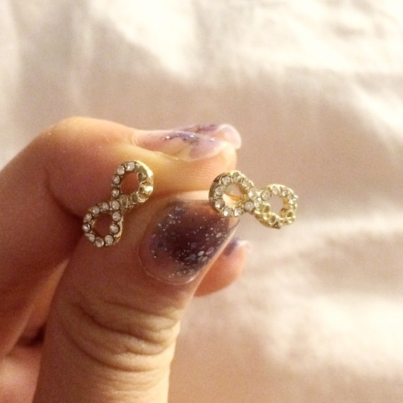 SOLD Gold Infinity Studs - Picture 2 of 2