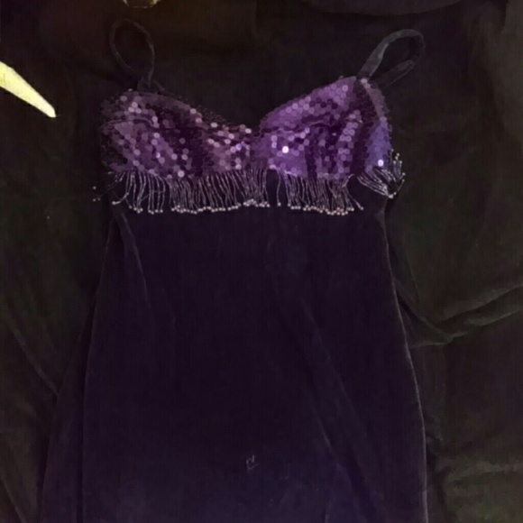 Purple faux velvet knee length cocktail dress