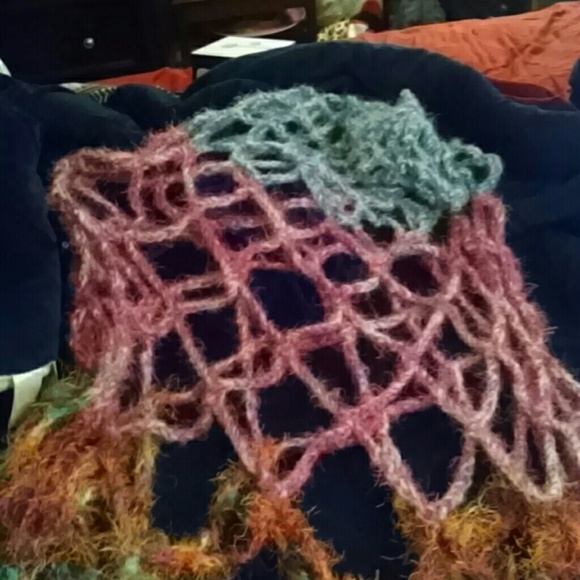 Handmade rainbow colored knit web scarf