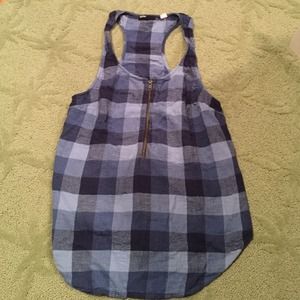 Blue checkered sleeveless shirt