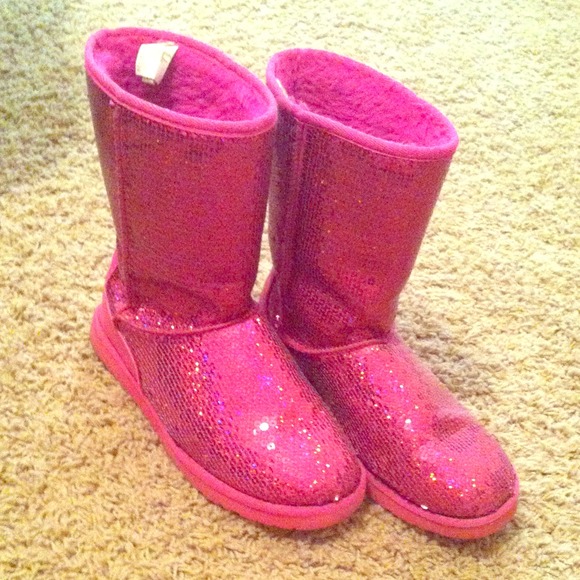 Hot Pink Sequin Sparkly Boots Size 5