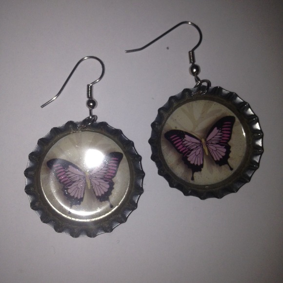 Butterfly bottle cap earrings
