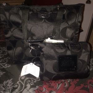 Black coach bag with change purse