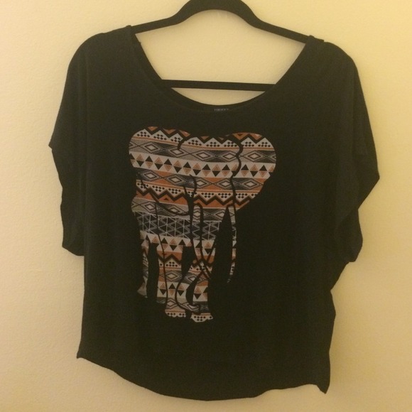 Forever 21 Tops - Black tribal elephant tshirt