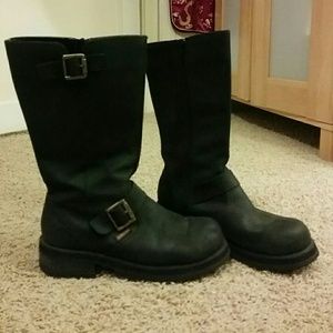 Rocket Dog Motorcycle Biker Black Leather Boots