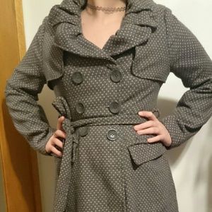 Grey and pink polka dot jacket