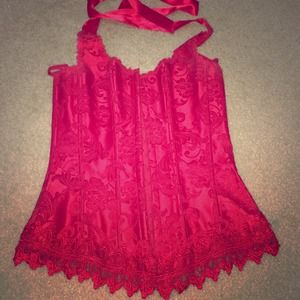 Red halter Fredericks lace up dream corset