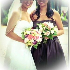 DAVID'S BRIDAL Taffeta Bubble Dress Mocha Brown