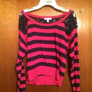 Pink and Blue Striped Lace Sweater from Delia's