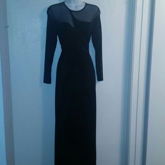 Elegant Black Mesh Cut Out Evening Gown