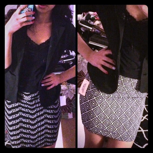2 black & white patterned skirts