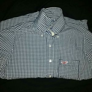 Hollister Long-Sleeved Navy Blue Plaid Shirt (S)