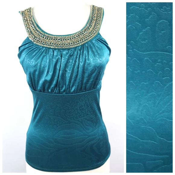 Jacaranda Tops - ‼️LAST CALL PRICE FIRM Teal Chain Stretch Top