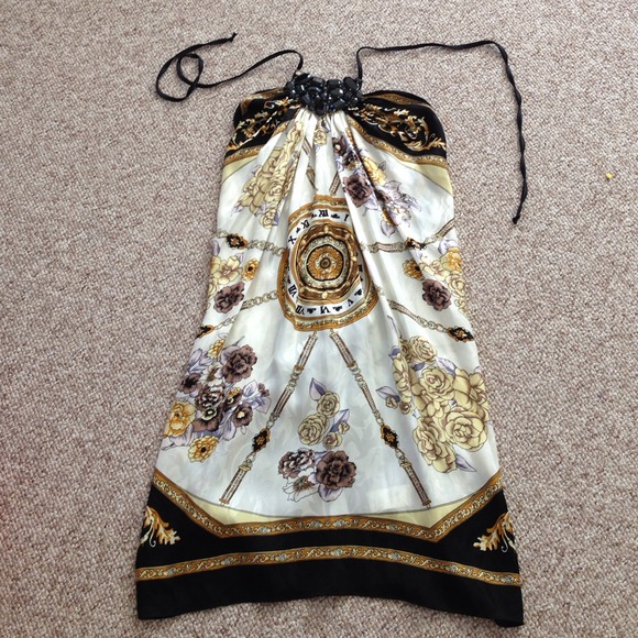 Black, white & gold silk dress