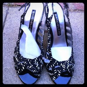 cute black peep toe strappy sling back heels