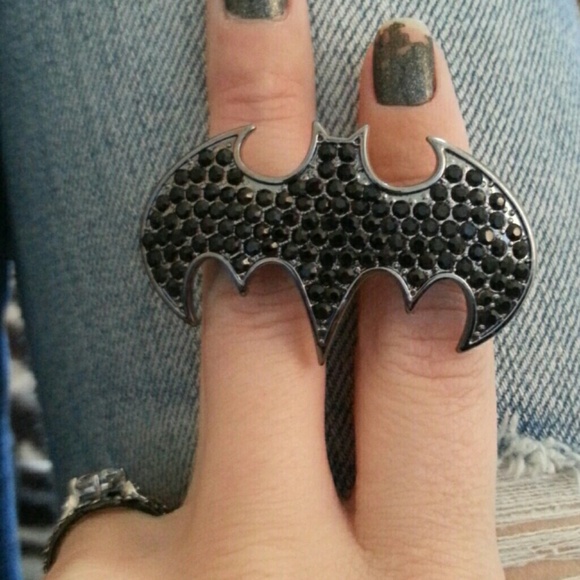 Batman double finger rhinestone ring