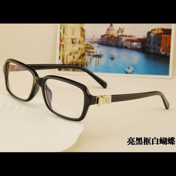 Fashion Black frame glasses with white bow - Picture 2 of 2