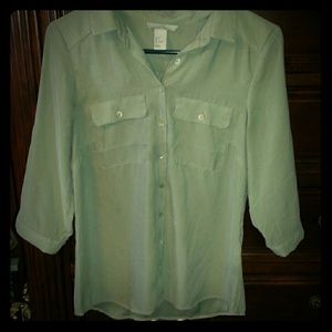 Sheer quarter length button down shirt