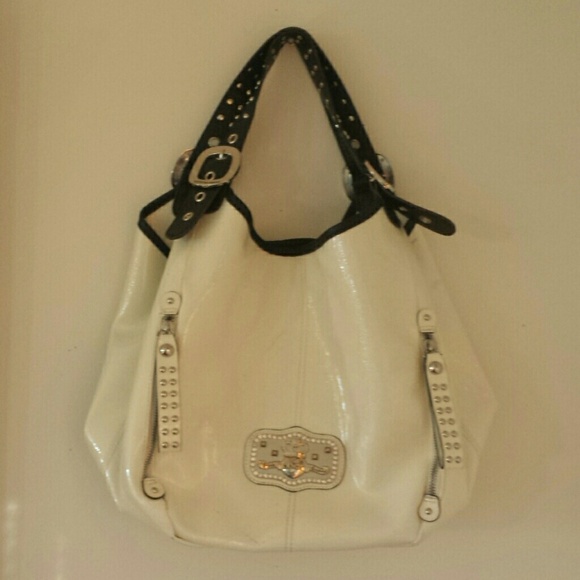 White with black trim handbag