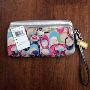Coach Poppy Ikat Double Zip Wallet