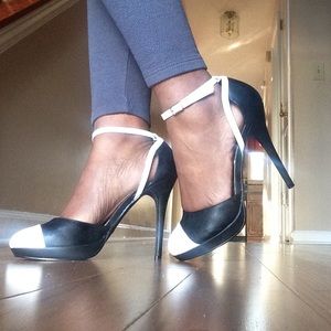 Black & White Ankle Strap Heels
