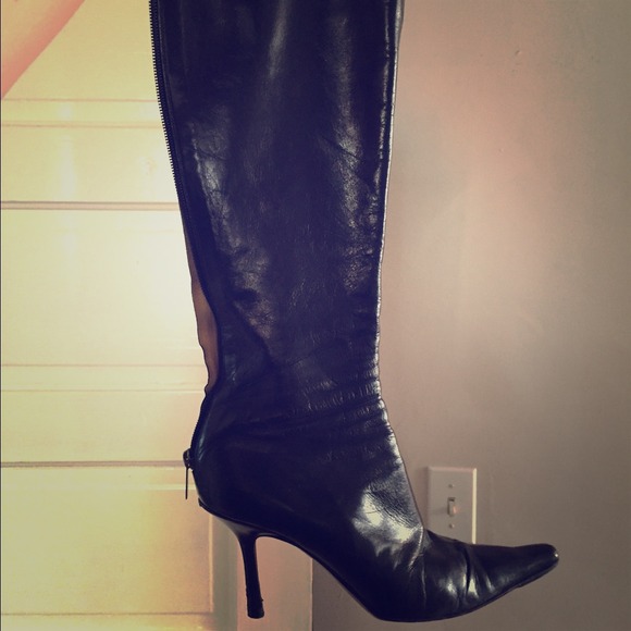 Jimmy Choo knee high black leather boots