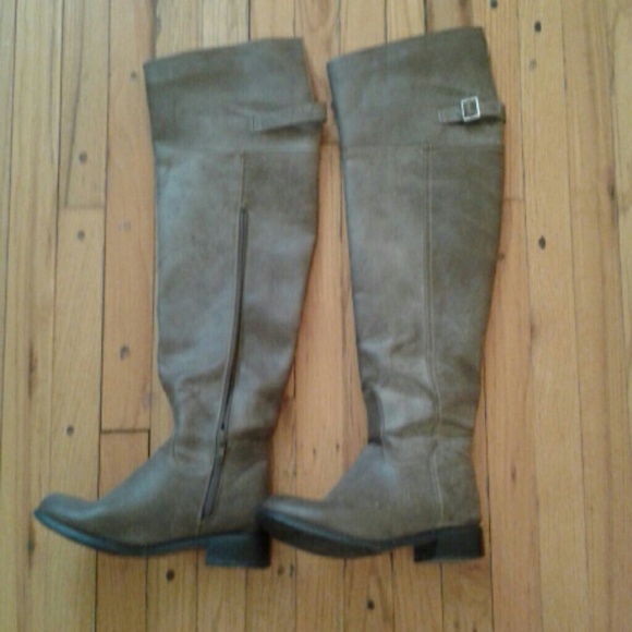 Gray knee high boots