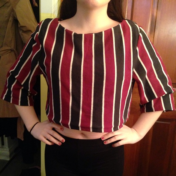 European Red White and Navy Striped Crop Top