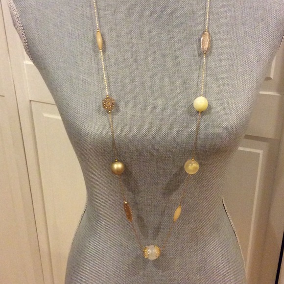 Gold long stone necklace