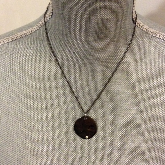 Gunmetal hammered disc necklace with pave stone