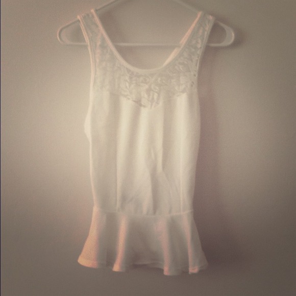 Lace neck with open back peplum top - Picture 1 of 4