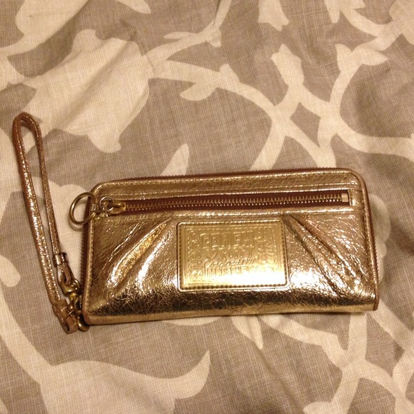 Gold poppy coach wristlet