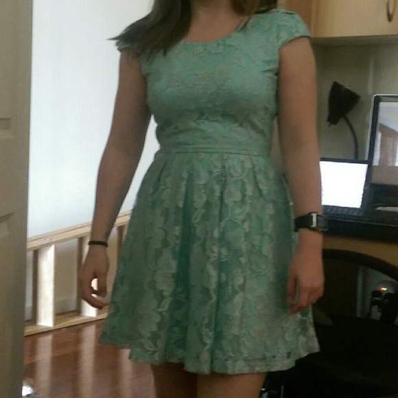 Mint Blue Lace Dress - Picture 4 of 4