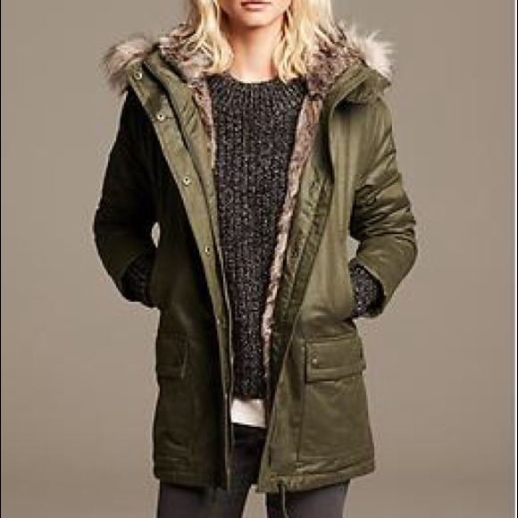 Faux Fur Trim Parka/Dark Cypress Jacket / Coat