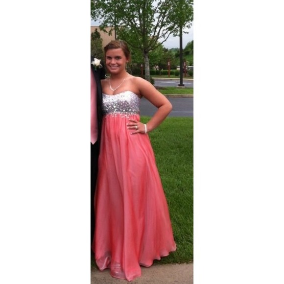Coral beaded prom dress