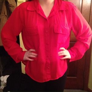 Red Chiffon Button Down