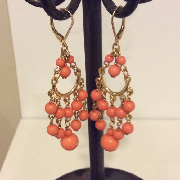 Gold and peach dangling chandelier earrings