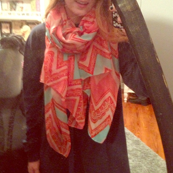 Blue,red, and peach scarf