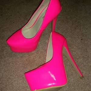Hot pink neon platform heels sz 7